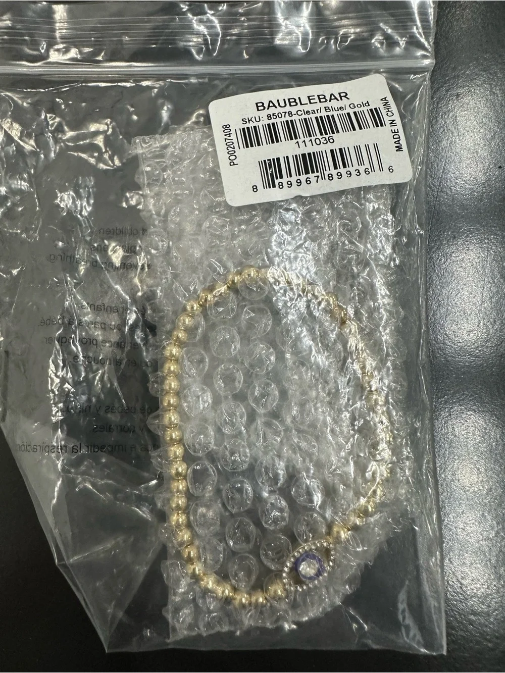 BaubleBar Gold Tone Beaded Bracelet with Blue Evil Eye Charm NWT - Picture 2 of 2
